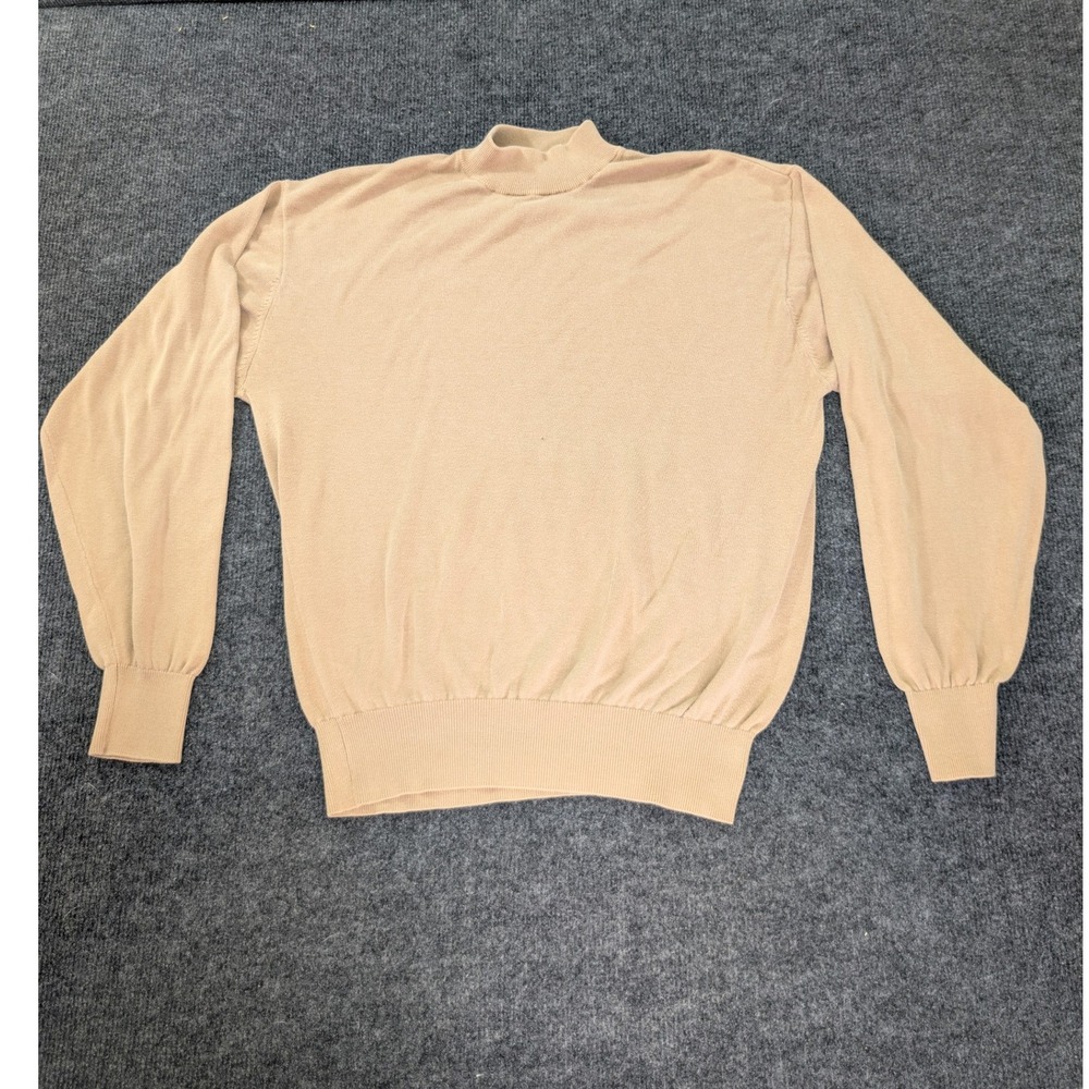 Baracuta Mock Neck Sweater Mens Medium Tan Excellent Silk Cotton Blend Pullover